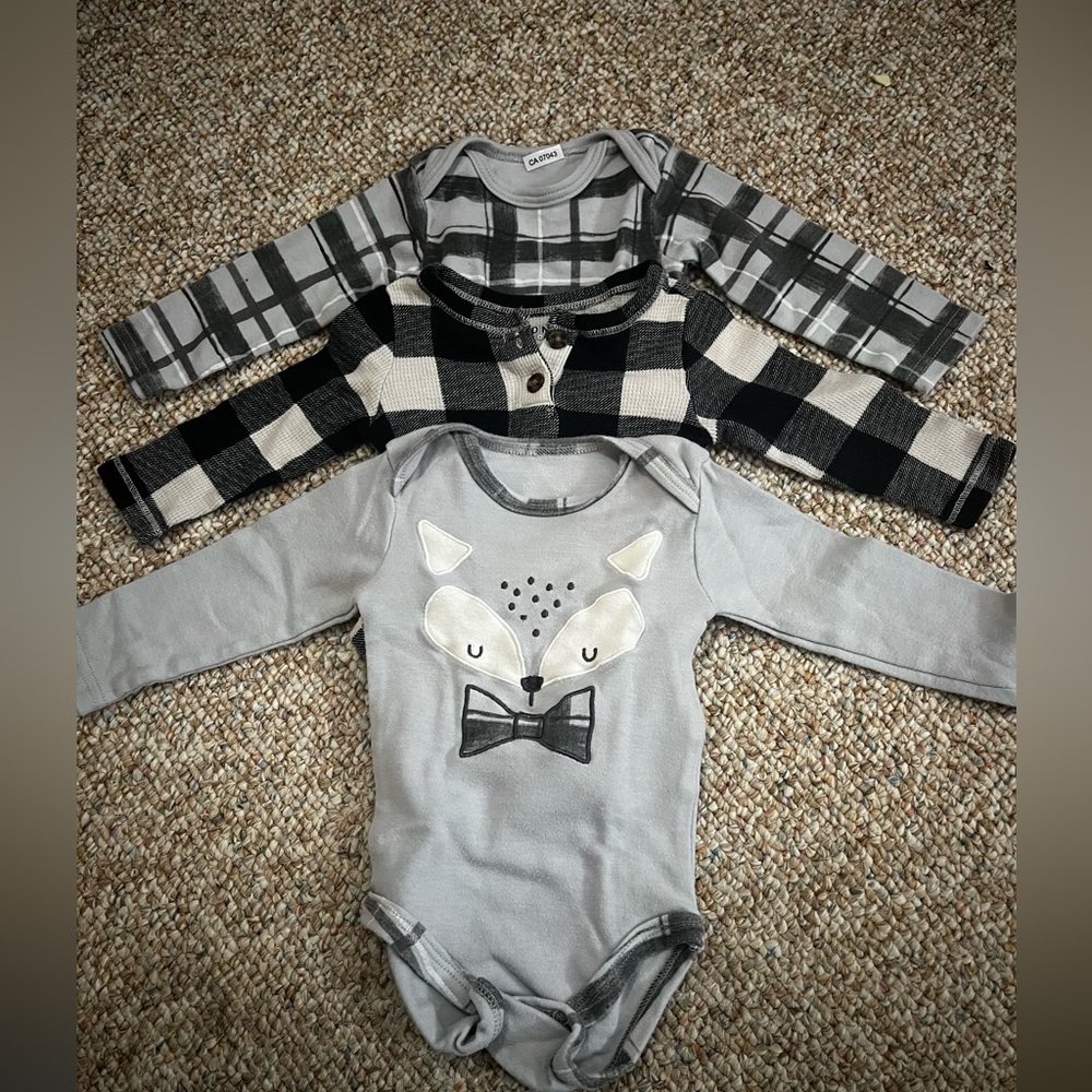 Gray Fox and Plaid Bodysuit Set